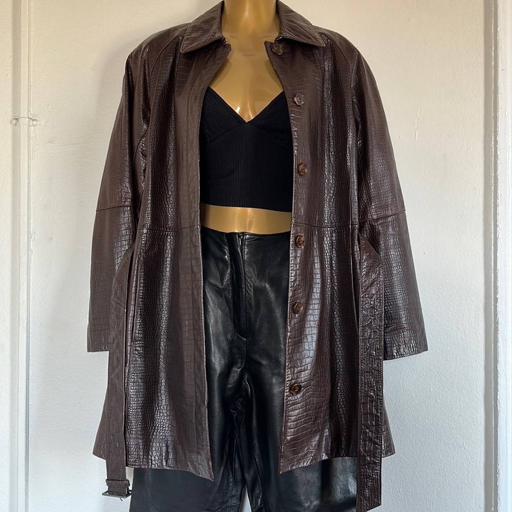 Enzo Angiolini Dark Brown Croc-Embossed Trench Coat
